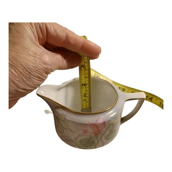 Tirschenreuth PT Gray Pink Flowers Creamer And Sugar Dish Gold Trim Hand Painted - Picture 12 of 12